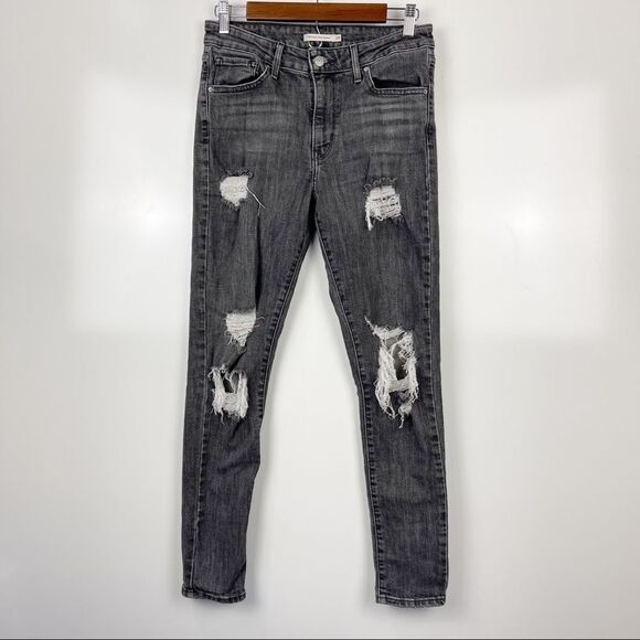 Levi's Denim - Levi's 721 Faded Black Distressed Ripped High Rise Skinny Jeans Women's Size 28